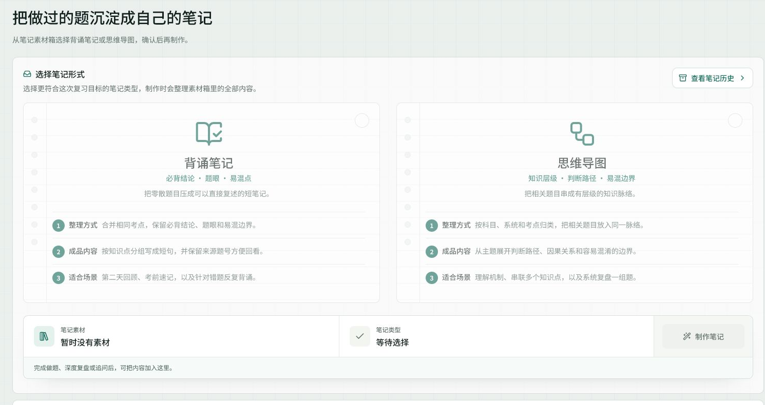 医考智引笔记真实界面,展示背诵笔记和思维导图两种形式